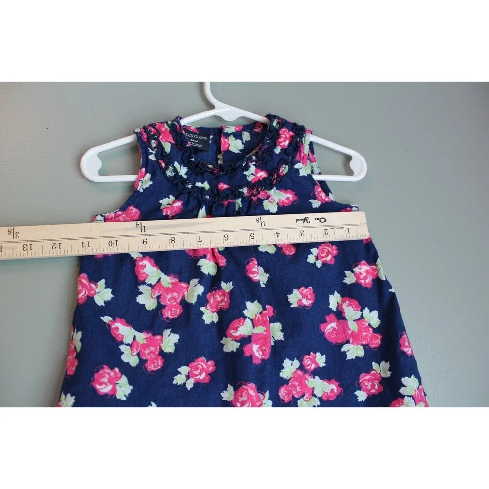 Faded Glory Baby Toddler Dress Navy Blue Pink Rose Sleeveless Size 24M